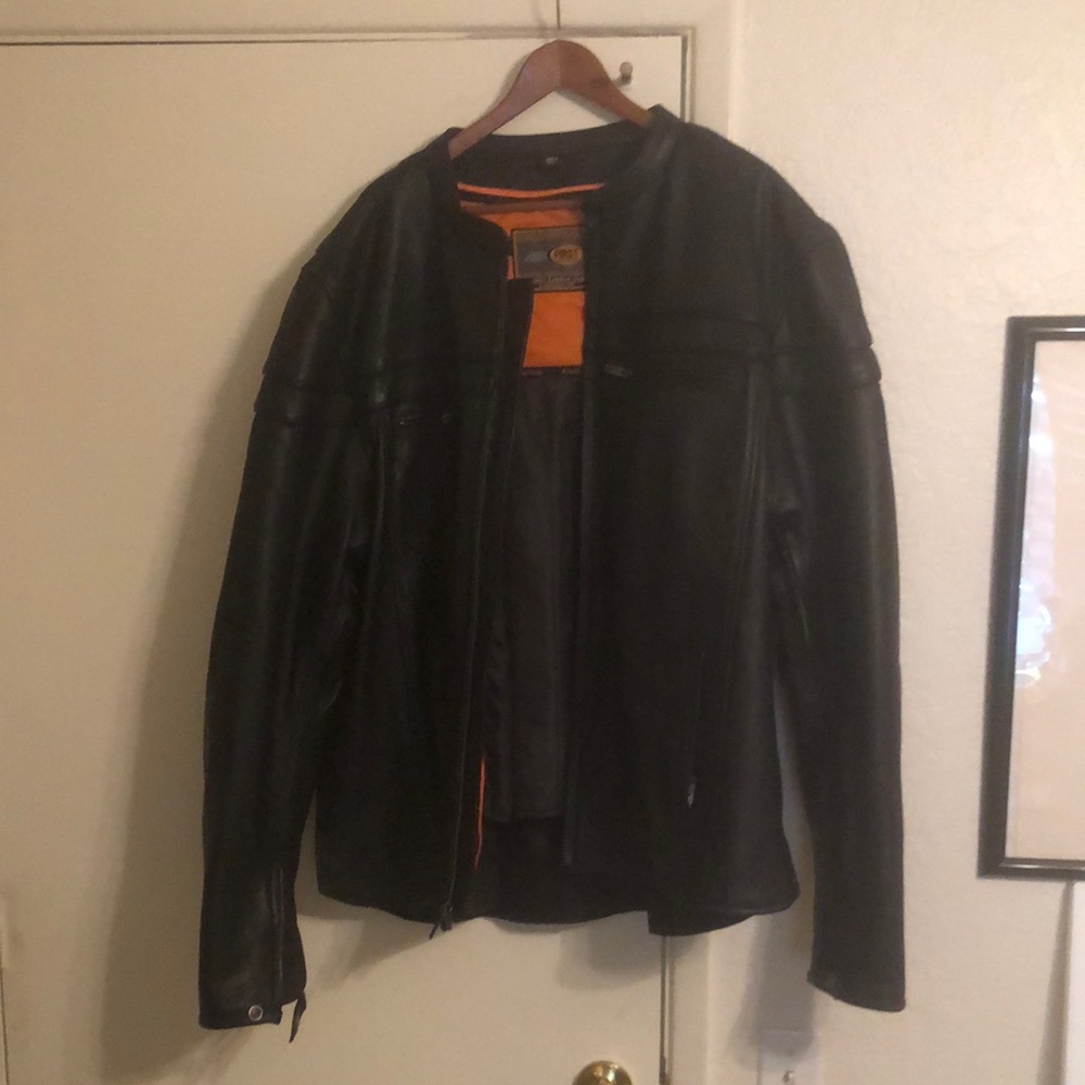 Black leather motorcycle jacket
